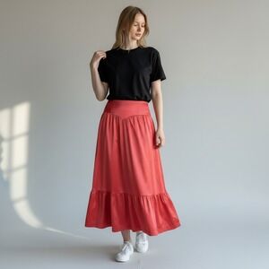 Vanity Fair Vintage Slip Skirt Petticoat Medium Red Long Midi Tiered Western